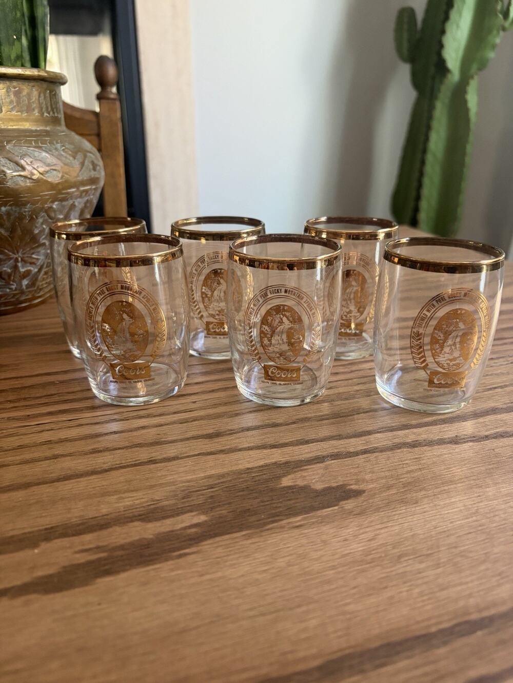 Vintage Midcentury 1970s Coors Beer Tasting Glasses Gold Rim Set Of 6